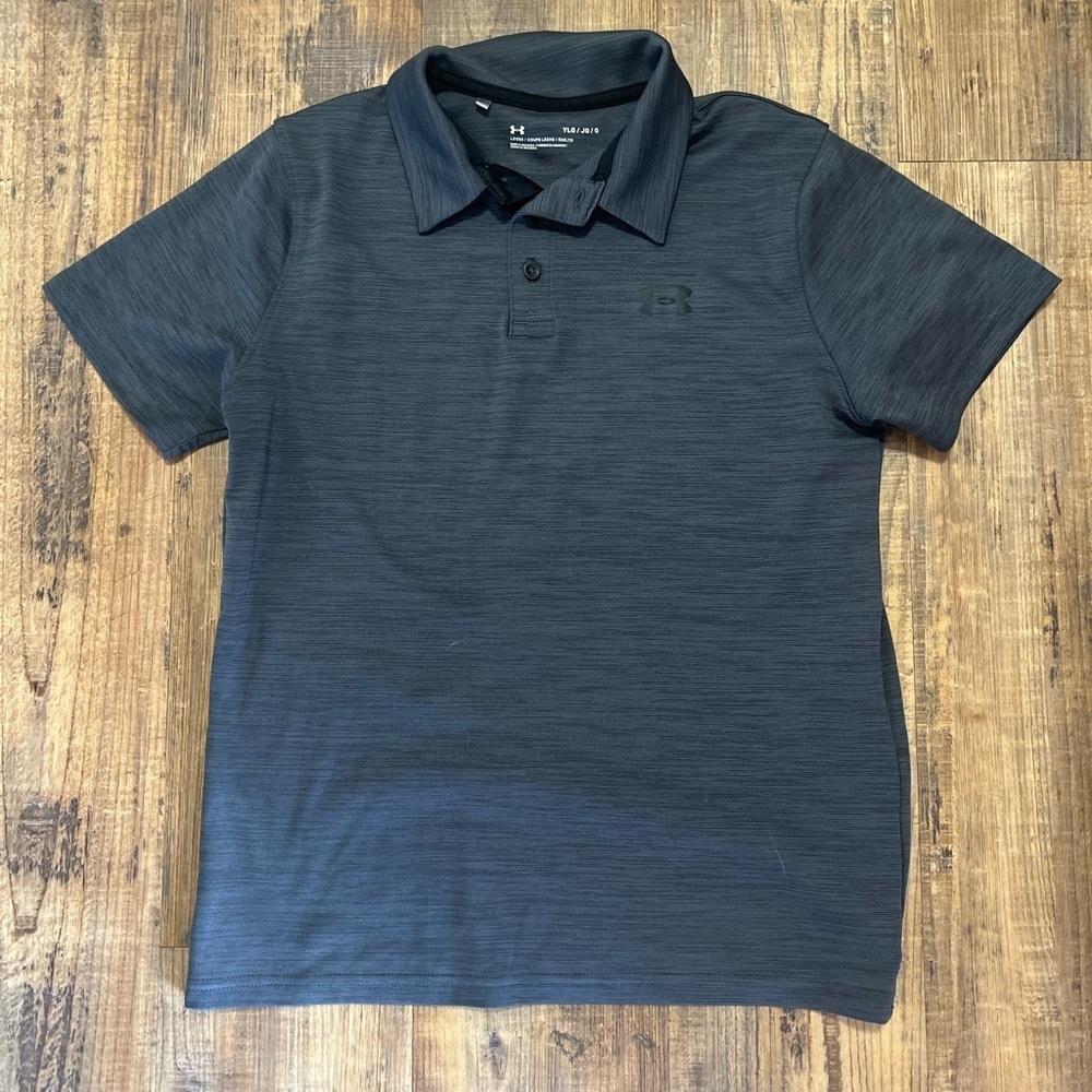 Under Armour Boys Grey Short Sleeve Loose Performance Polo Golf Shirt Size YLG